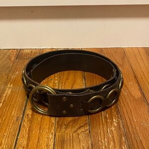 WCM Medium Genuine Leather Brown Leather Belt Gold Rings cowboy rodeo western